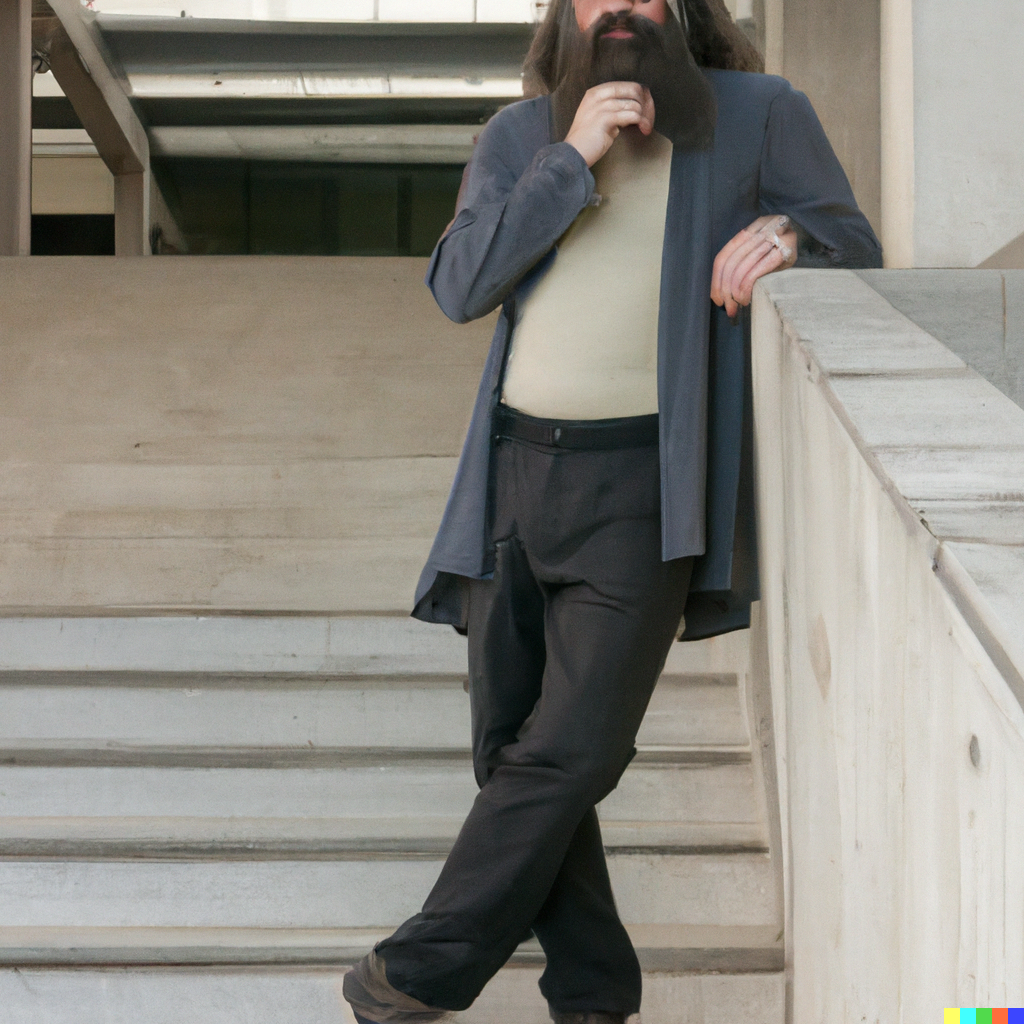 DALL·E 2 image of Aristotle dressed in modern Western clothing at a modern university